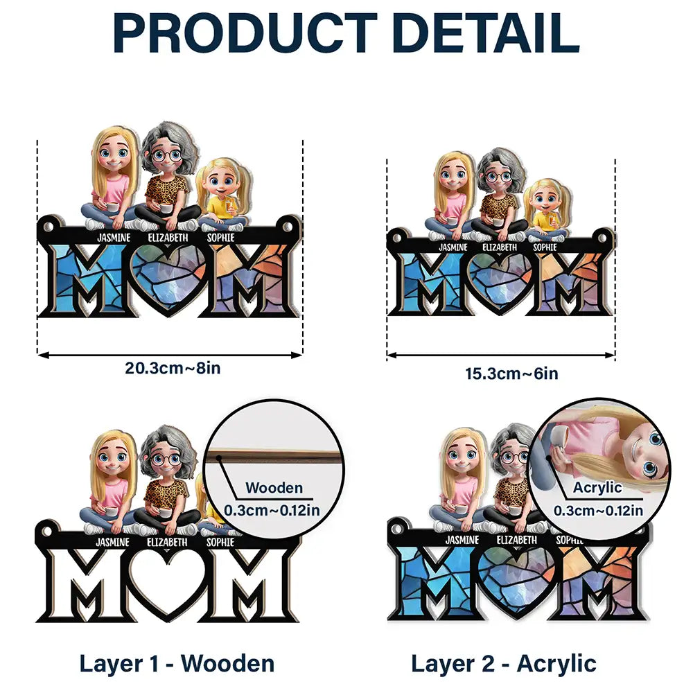 Mom Nana Sitting With Children - Personalized Window Hanging Suncatcher Ornament