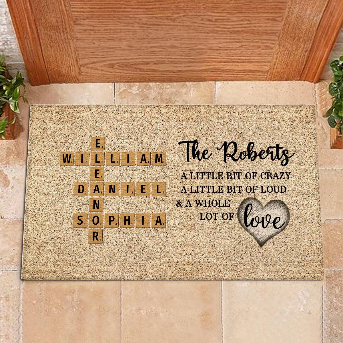 Family Whole Lot Of Love Crossword Puzzle Art - Captured In A Moment, Cherished For A Lifetime Personalized Doormat