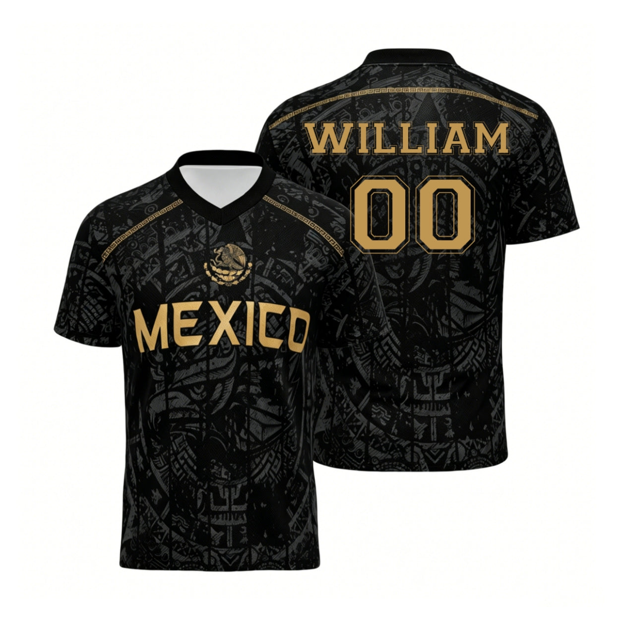 Personalized Mexican Eagle Black Gold Custom Sports Jersey