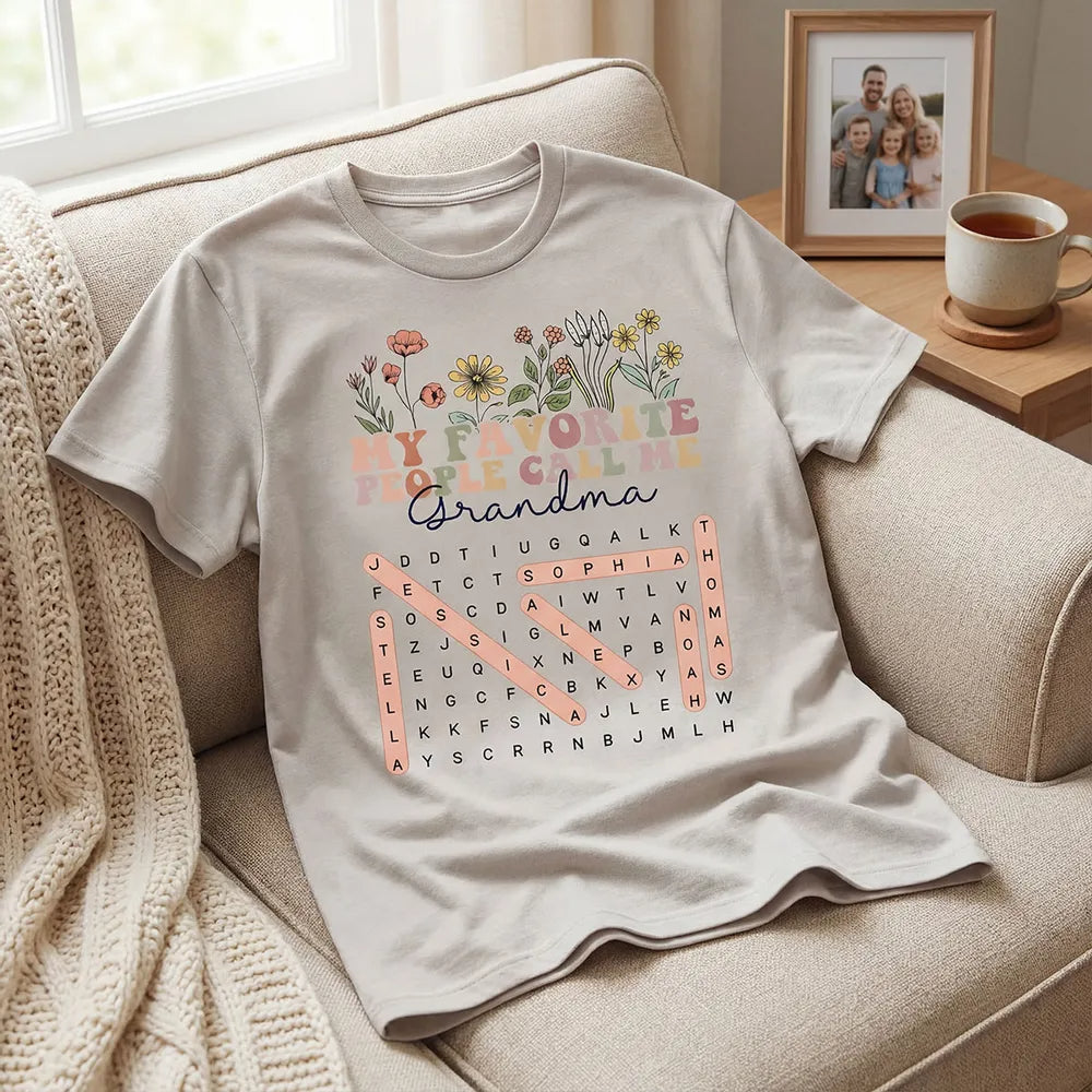 My Favorite People Call Me Grandma Floral Word Search Puzzle - Personalized Shirt - Mother's Day Gift For Grandma Mom