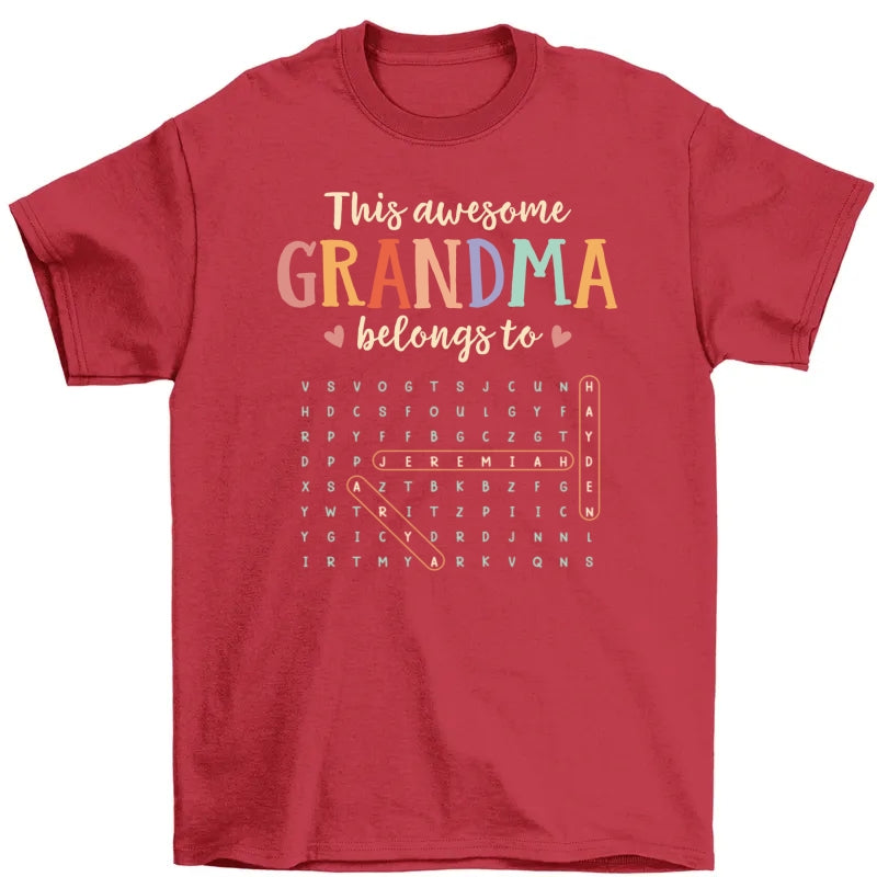 This Awesome Grandma Belongs To Grandkids Name Word Search Puzzle - Personalized Shirt - Mother's Day Gift For Grandma Mom