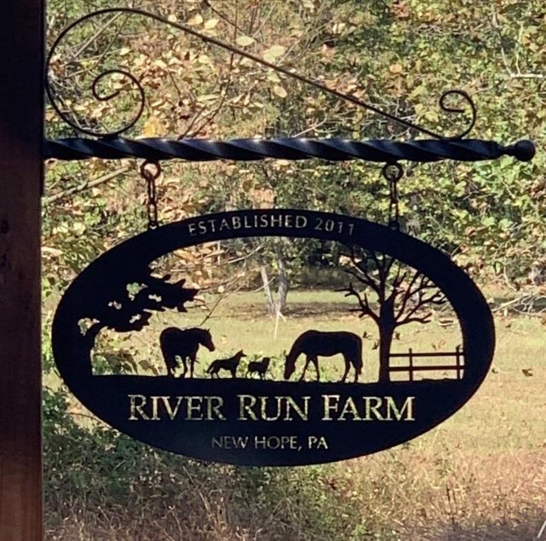 Farmer Horse Dog and Cat Fence Personalized Horse Metal Sign, Horseshoe Art