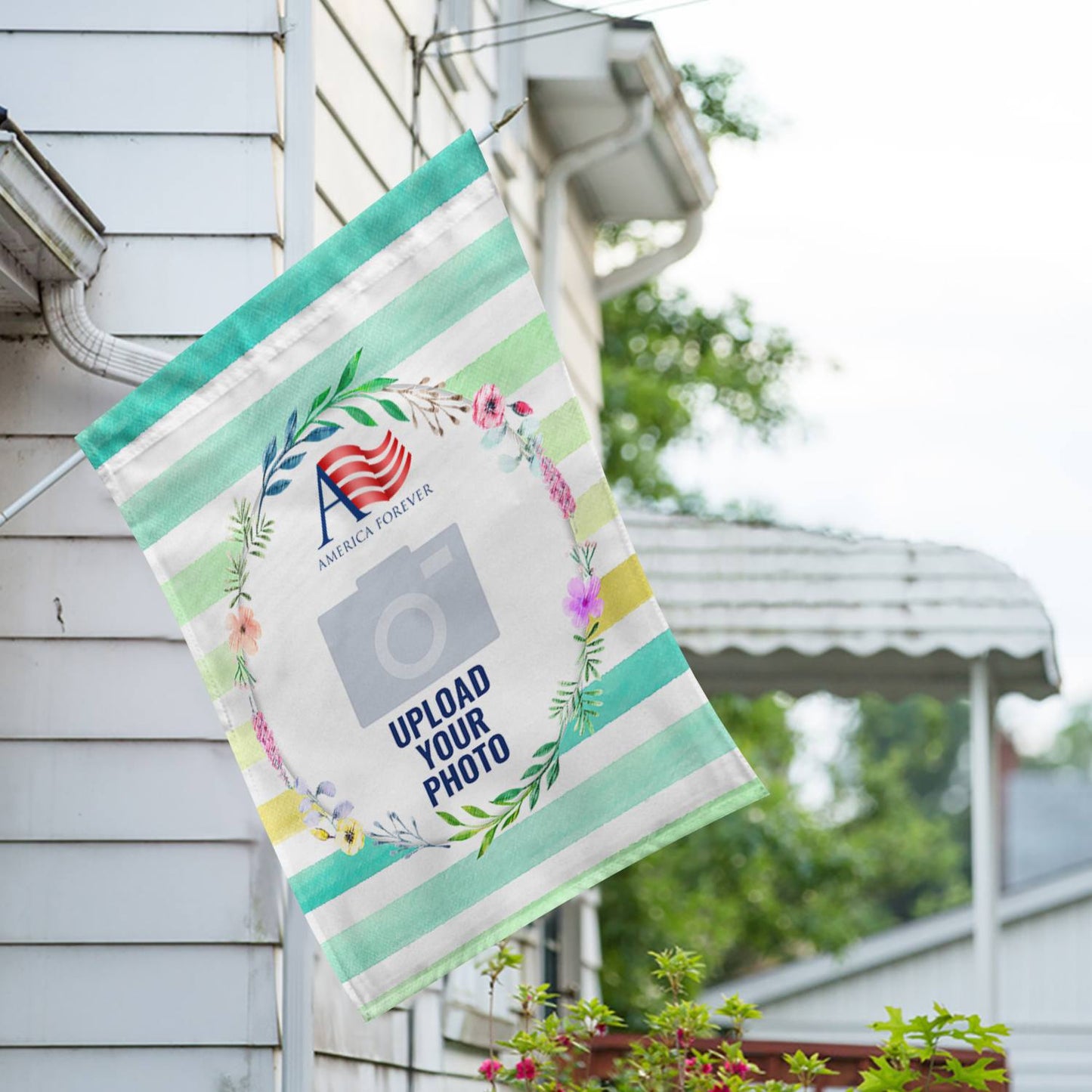 Personalized Watercolor Stripes House Flag & Garden Flag