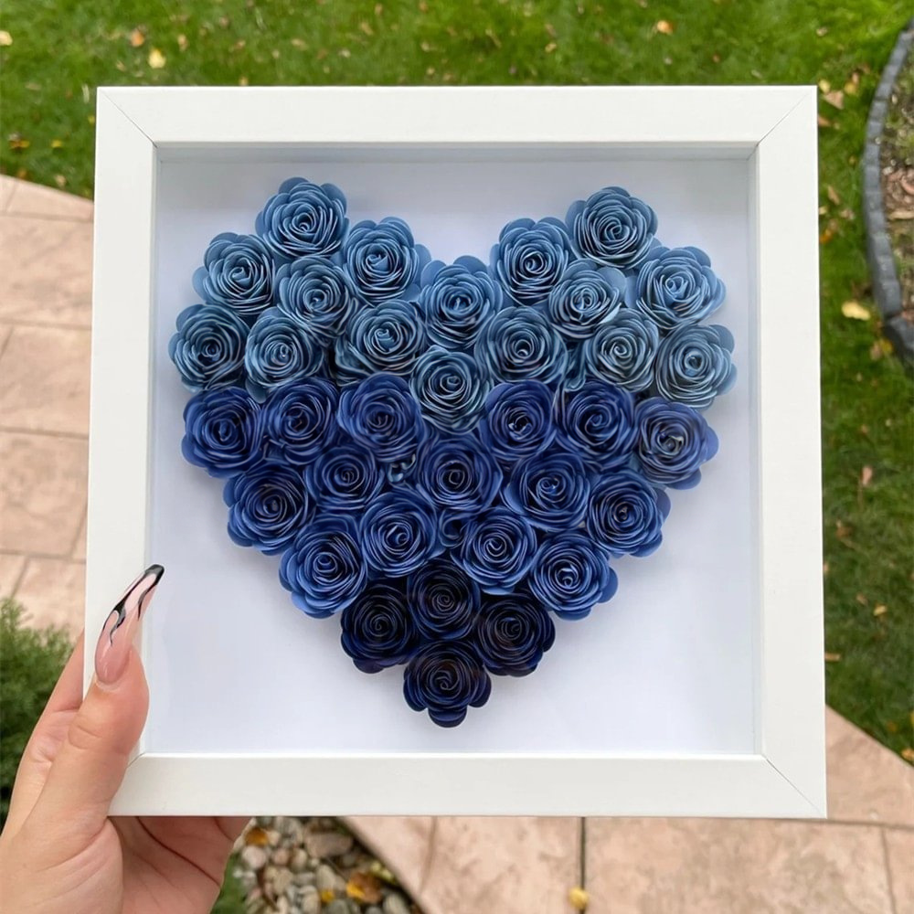 Elegant Couple Hugging Kissing Personalized Custom Heart Rose Shadow Box
