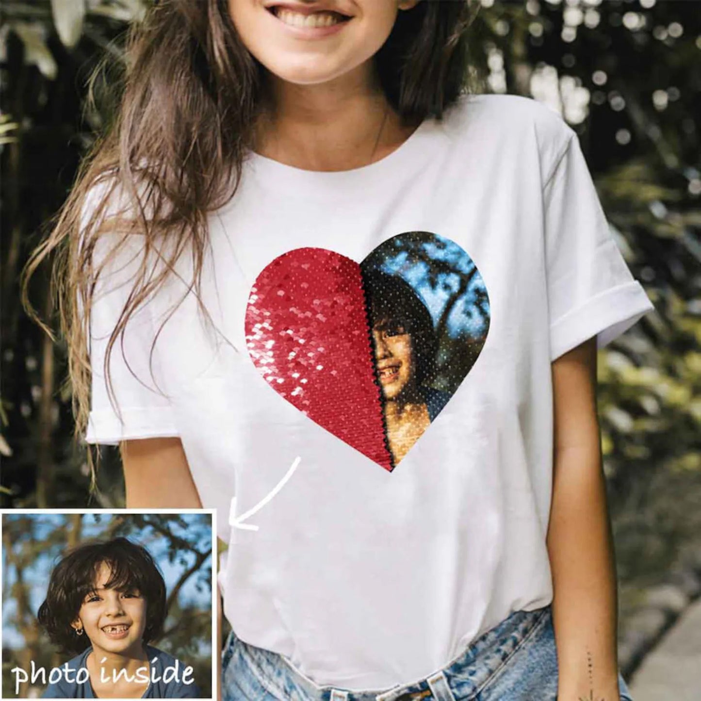 Personalized Sequin Unisex Shirt with Photo, Custom Reversible Sequin T shirt