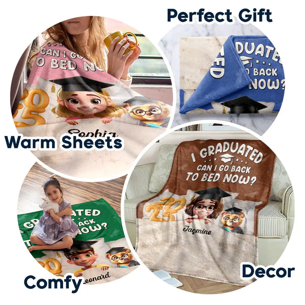 Graduated Can I Go Back To Bed Now - Personalized Fleece Blanket, Sherpa Blanket