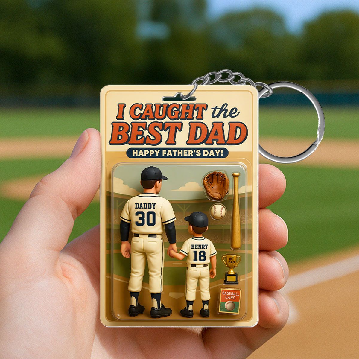 We Caught the Best Dad Baseball Custom Figure Personalized Acrylic Keychain, Father's Day Gift for Dads