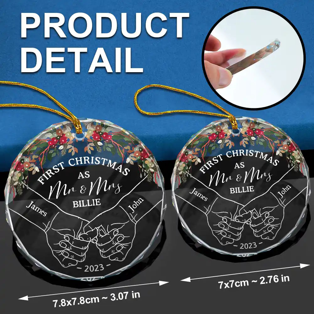 Holding Hands First Christmas Couple - Personalized Circle Glass Ornament