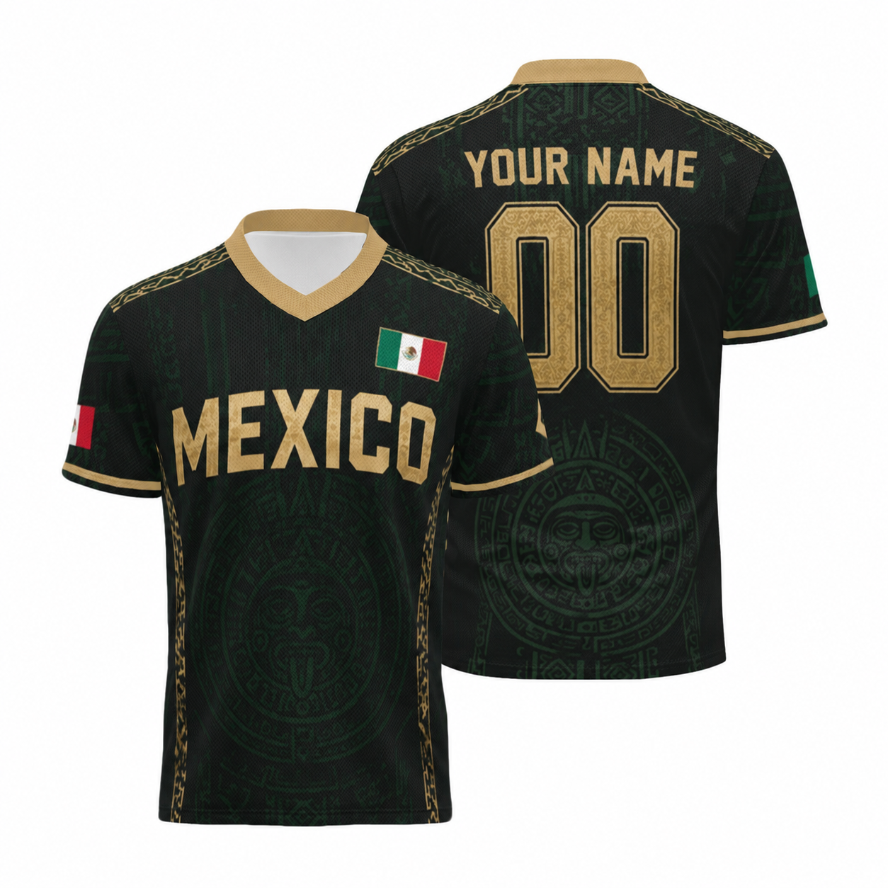 Personalized Black Green Mexican Flag Aztec Custom Uniform