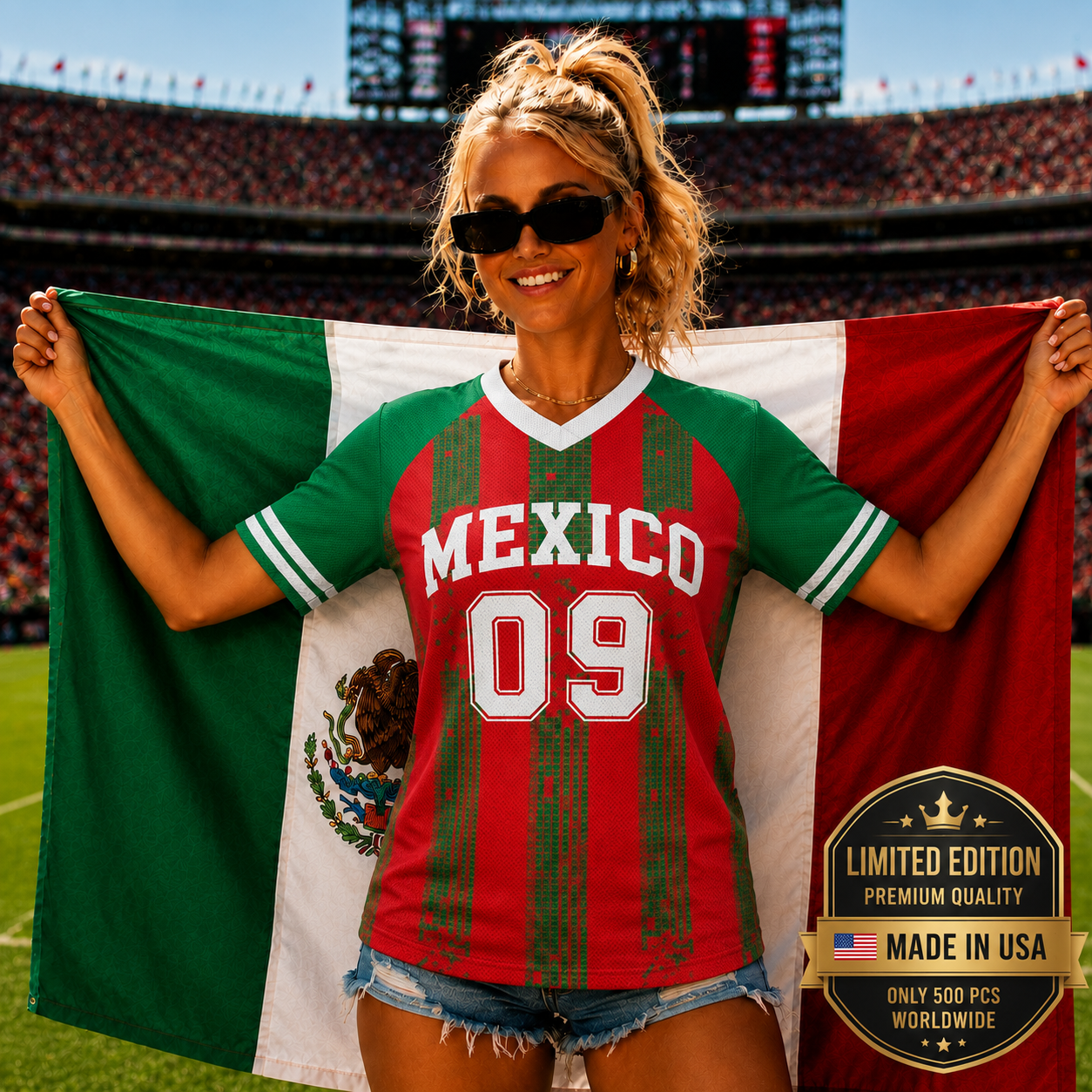 Personalized Retro Mexico Patriotic Football Jersey, Custom Mexican Flag Color Uniform Tee