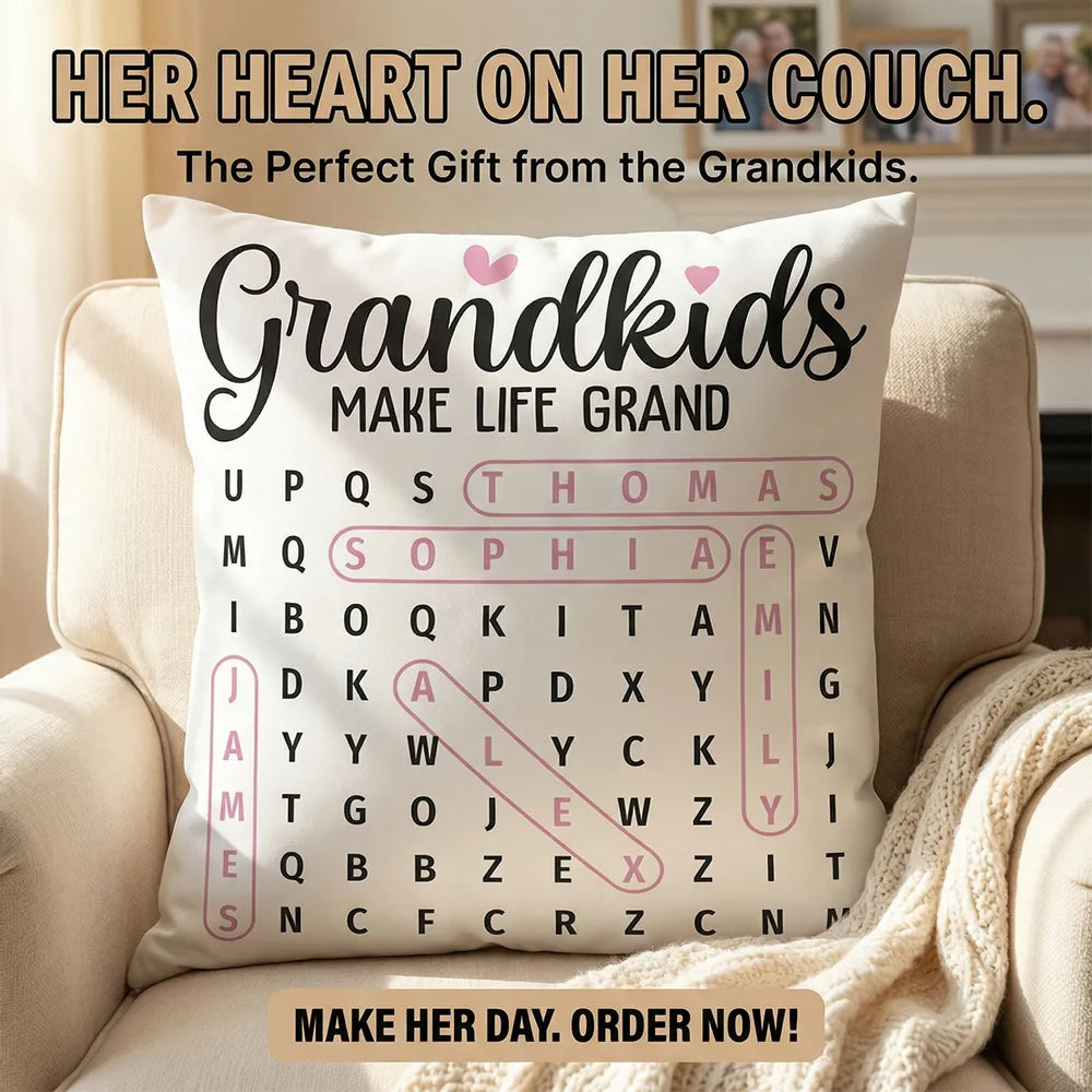 Grandma's Favorite People Word Search Puzzle - Personalized Pillow - Mother's Day Gift For Grandma Mom