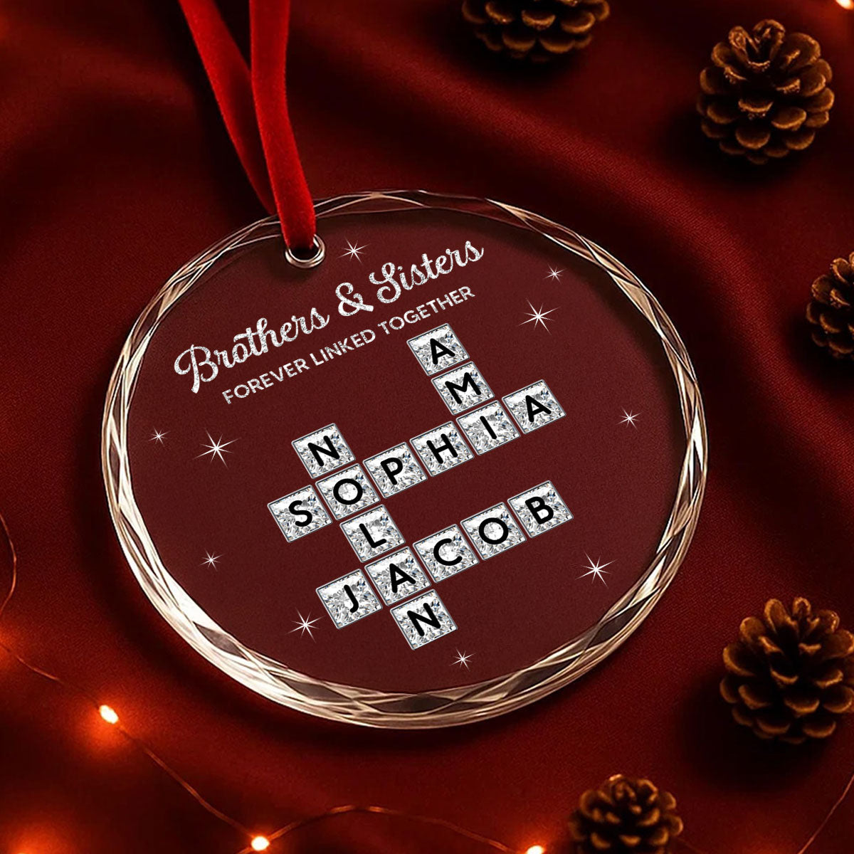 3D Shining Effect Brothers Sisters Crossword Puzzle Art - Personalized Glass Ornament - Christmas Gift For Siblings, Brothers, Sisters