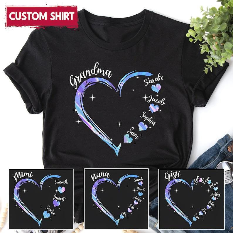Personalized Grandma with Grandkids Names Hearts Shirt, Customized Grandma Gift,Grandma Life Shirt, Mothers Day Gift For Grandma
