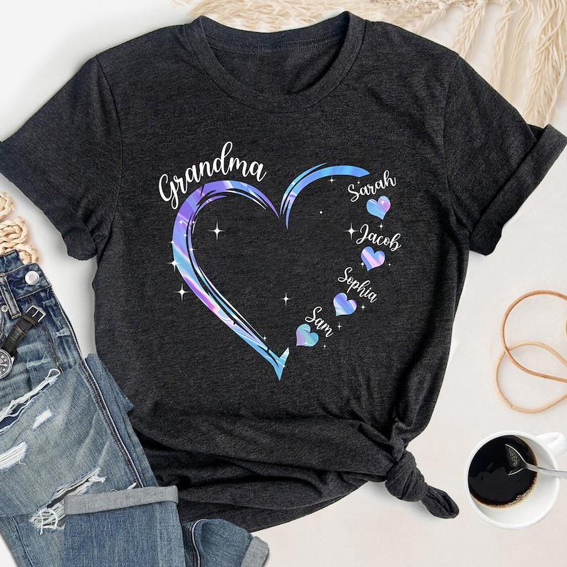 Personalized Grandma with Grandkids Names Hearts Shirt, Customized Grandma Gift,Grandma Life Shirt, Mothers Day Gift For Grandma