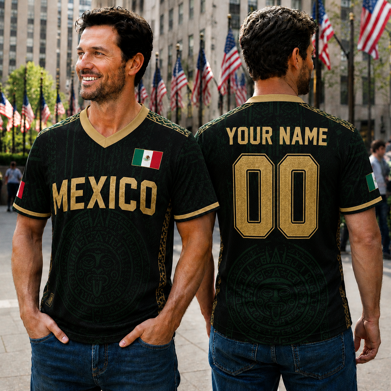 Personalized Black Green Mexican Flag Aztec Custom Uniform