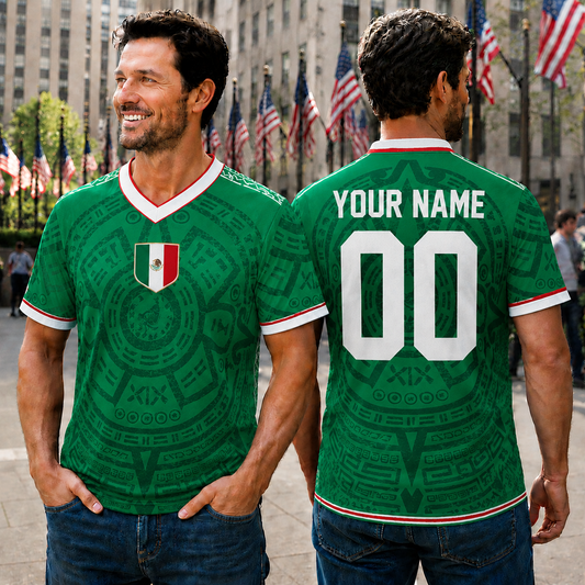 Custom Dark Green Aztec Mexico Jersey – Personalized Name Number Soccer Shirt