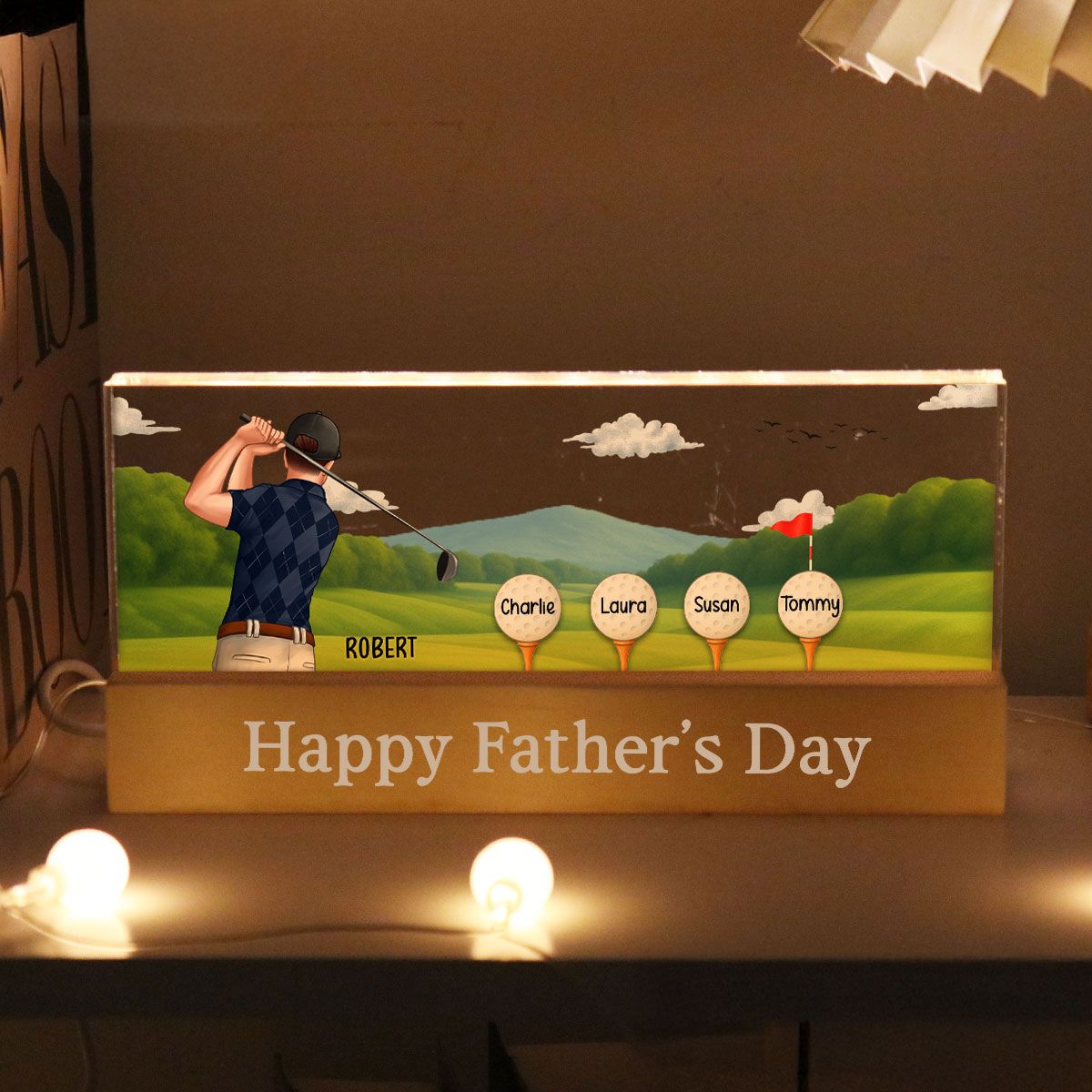 Best Dad Grandpa By Par Golf Personalized Acrylic Block LED Night Light