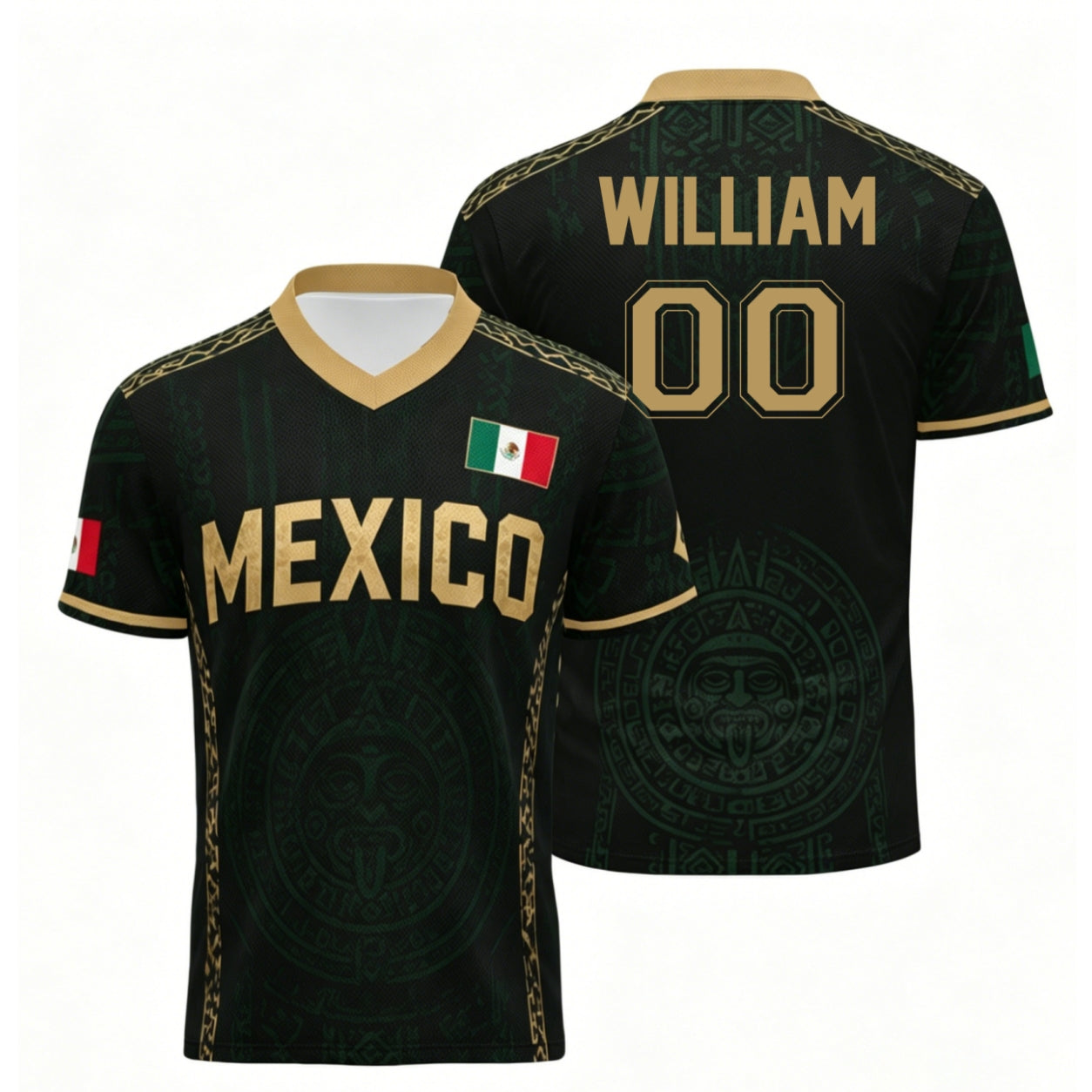 Personalized Black Green Mexican Flag Aztec Custom Uniform