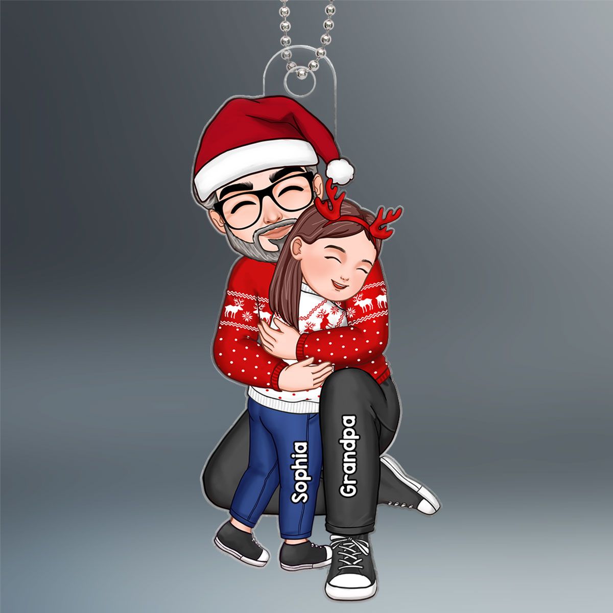 Cute Grandma Grandpa Hugging GrandKid Personalized Acrylic Ornament, Christmas Gift For Granddaughter Grandson