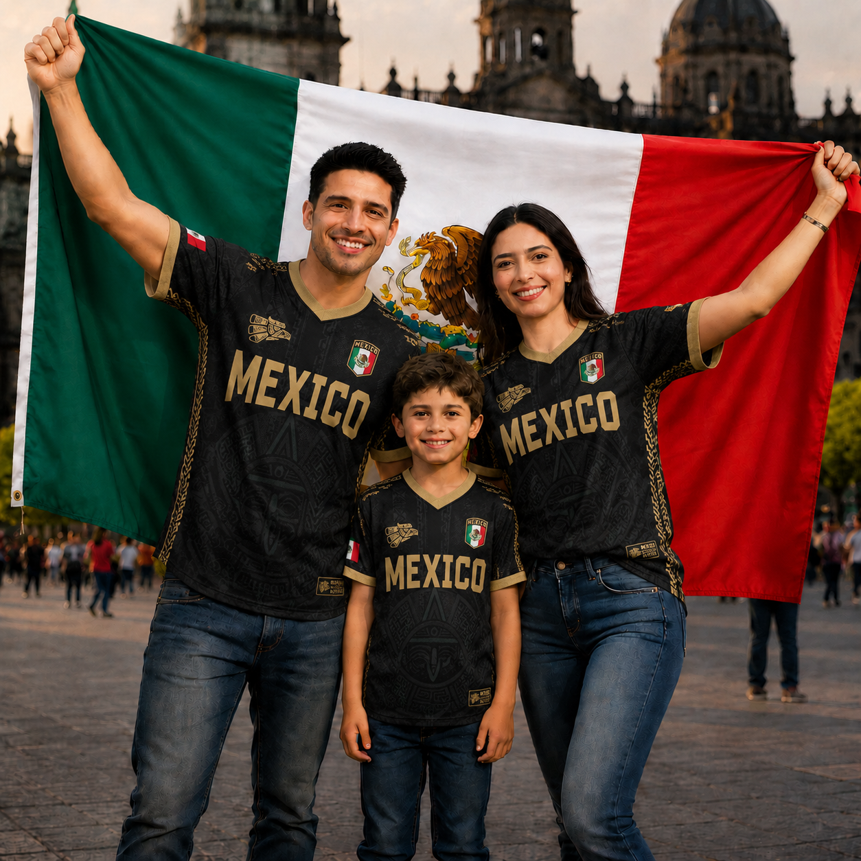 Black Gold Aztec Tribal Mexico Custom Jersey, Personalized Mexican Flag Soccer Uniform With Custom Name Number