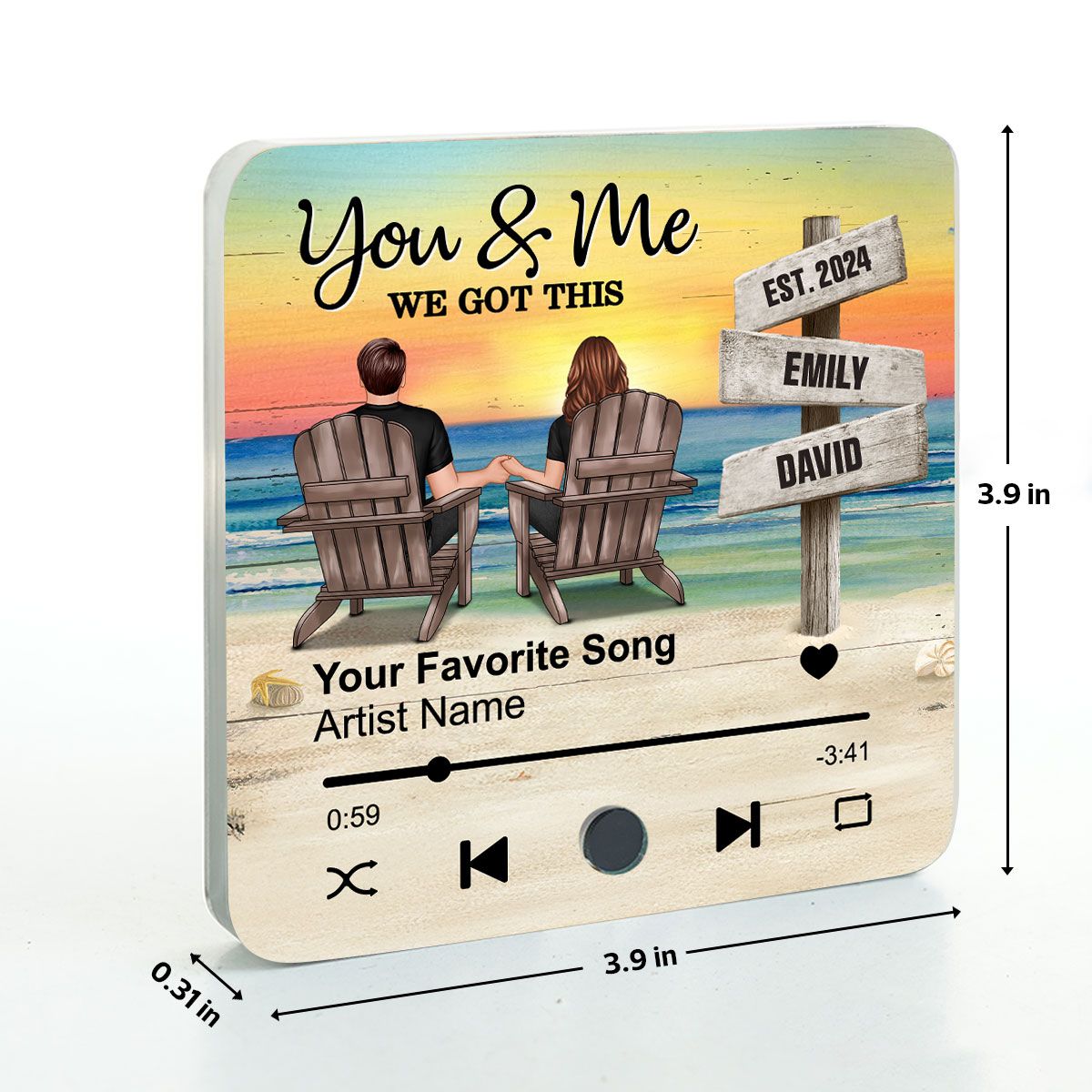 Eternal Love Beach Landscape Couple Sign Posts - Personalized Music Fridge Magnet - Heartwarming Christmas Gift For Couple, For Him, For Her