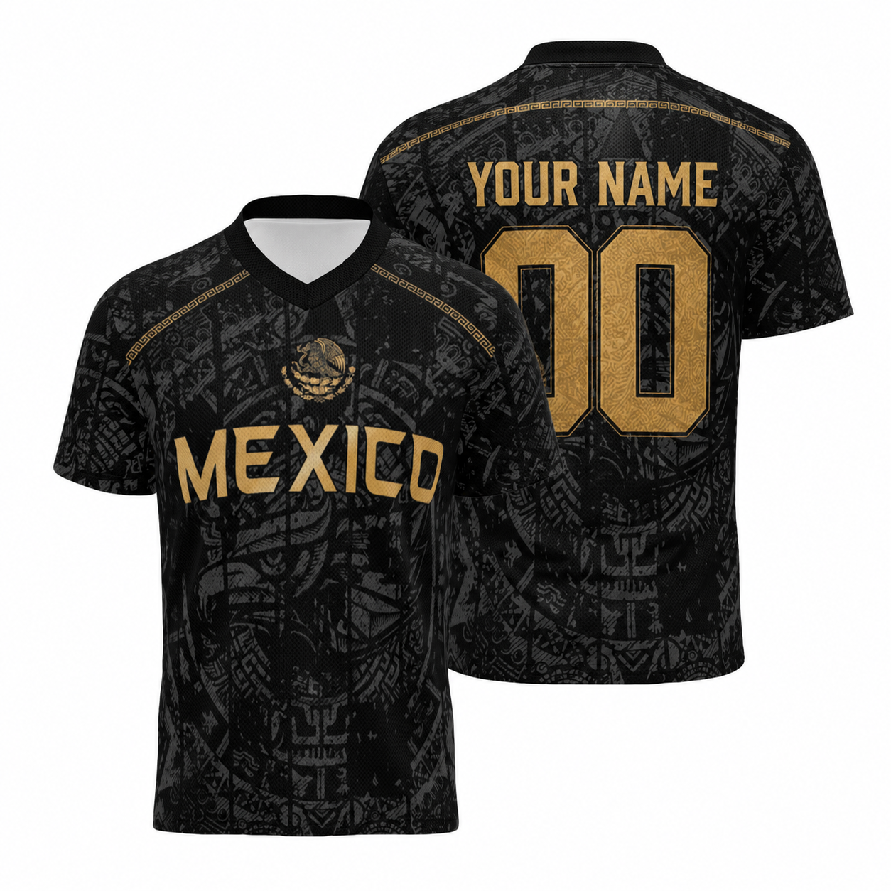 Personalized Mexican Eagle Black Gold Custom Sports Jersey