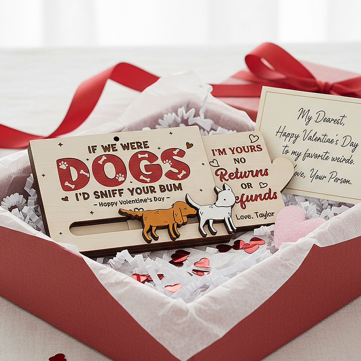 If We Were Dogs I'd Sniff You Bum Funny Couple - Personalized Wooden Slider Ornament - Valentine's Day Gift For Him, For Her