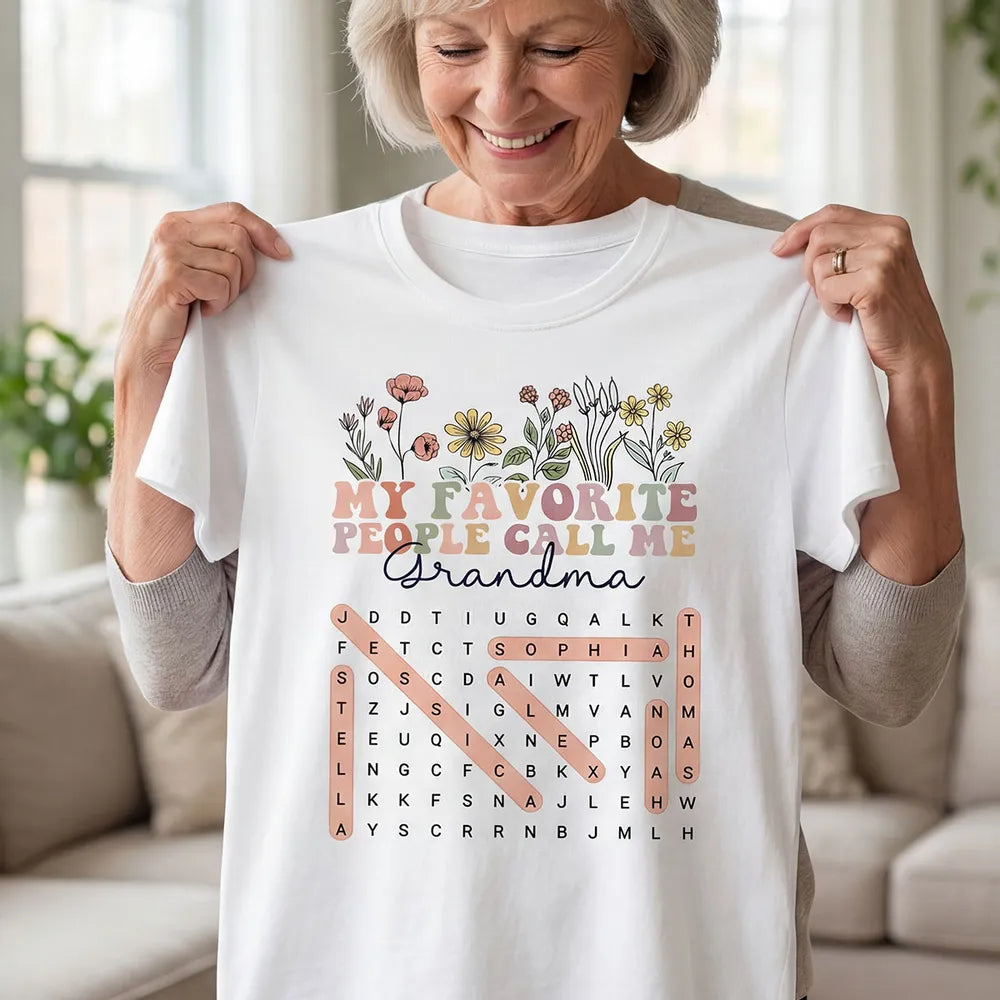 My Favorite People Call Me Grandma Floral Word Search Puzzle - Personalized Shirt - Mother's Day Gift For Grandma Mom