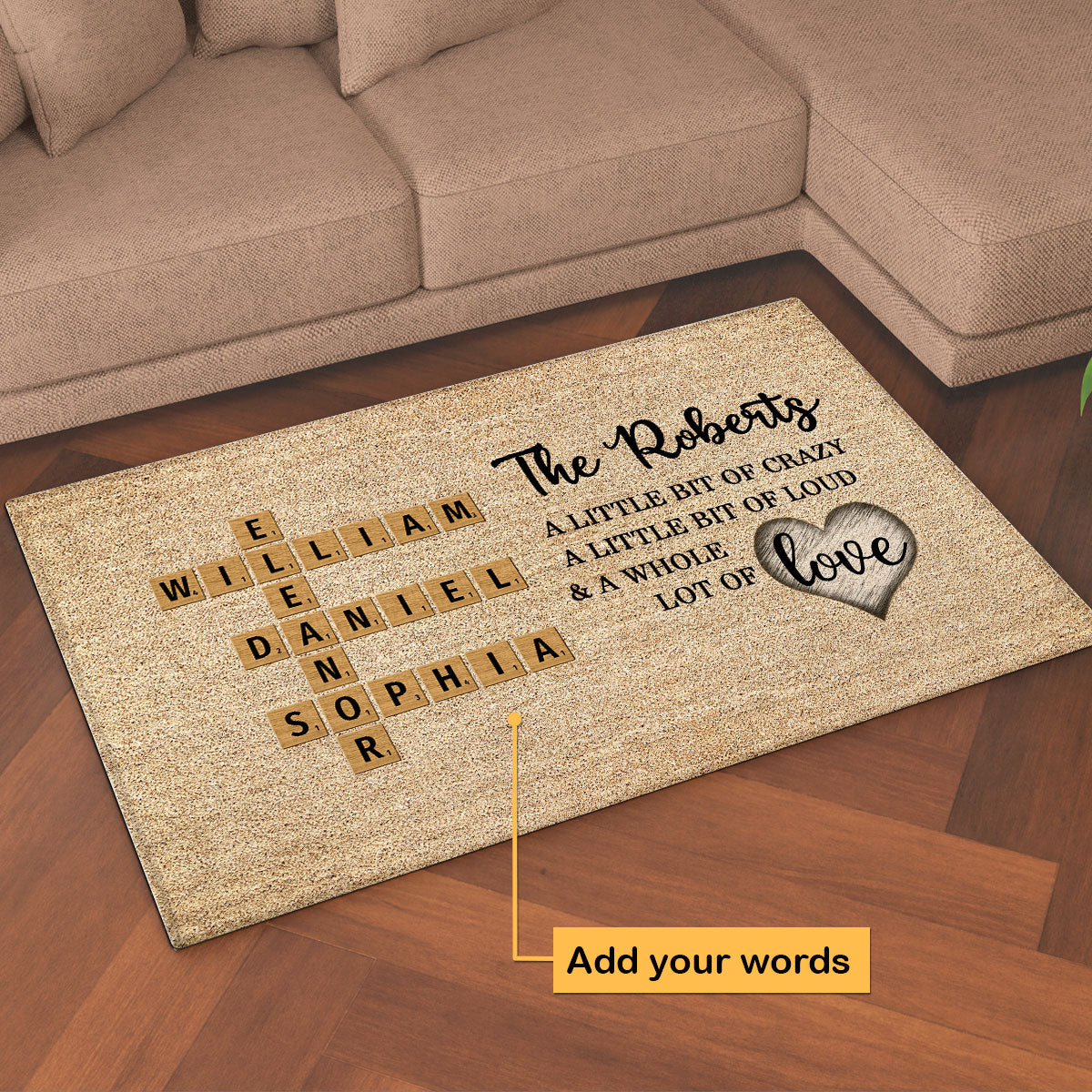 Family Whole Lot Of Love Crossword Puzzle Art - Captured In A Moment, Cherished For A Lifetime Personalized Doormat