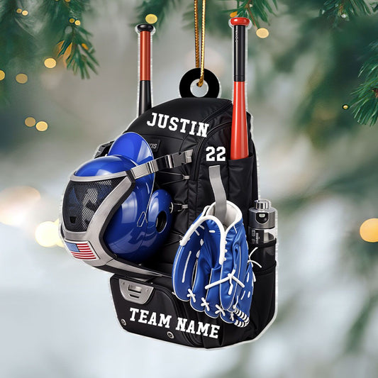 Personalized Baseball Softball Bag Personalized Acrylic Christmas Ornament, Baseball Player Name and Number, Custom Baseball Team Gifts