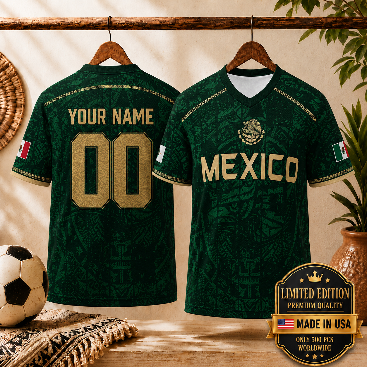Forest Green Mayan Tribal Mexico Custom Patriotic Football Jersey