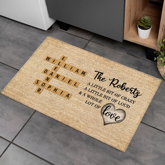 Family Whole Lot Of Love Crossword Puzzle Art - Captured In A Moment, Cherished For A Lifetime Personalized Doormat