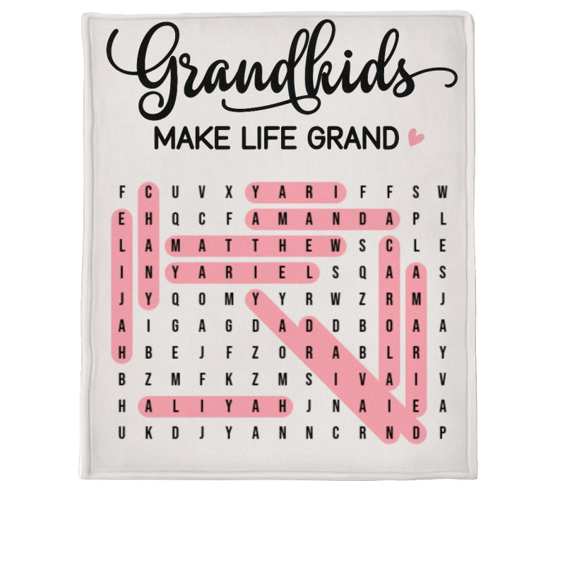 Grandma's Favorite People Word Search Puzzle - Personalized Fleece Blanket - Mother's Day Gift For Grandma