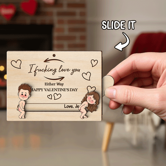 Fcking Love You Funny Inappropriate Couple Cartoon - Personalized Wooden Slider Ornament - Valentine's Day Gift For Him, For Her