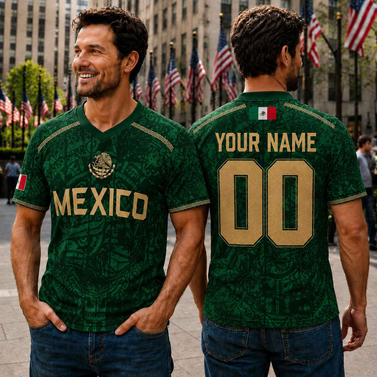 Forest Green Mayan Tribal Mexico Custom Patriotic Football Jersey