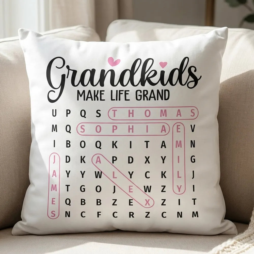 Grandma's Favorite People Word Search Puzzle - Personalized Pillow - Mother's Day Gift For Grandma Mom