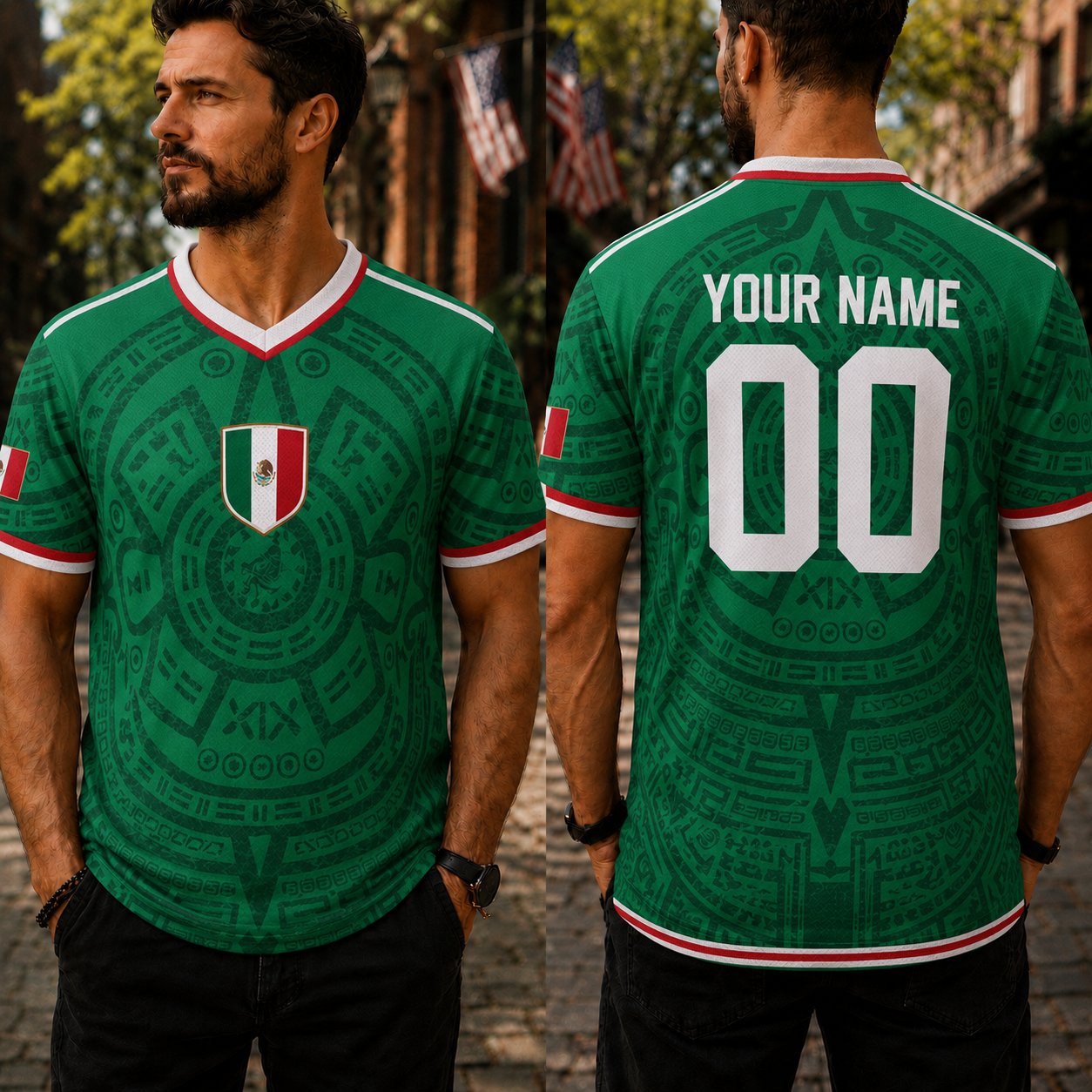 Custom Dark Green Aztec Mexico Jersey – Personalized Name Number Soccer Shirt