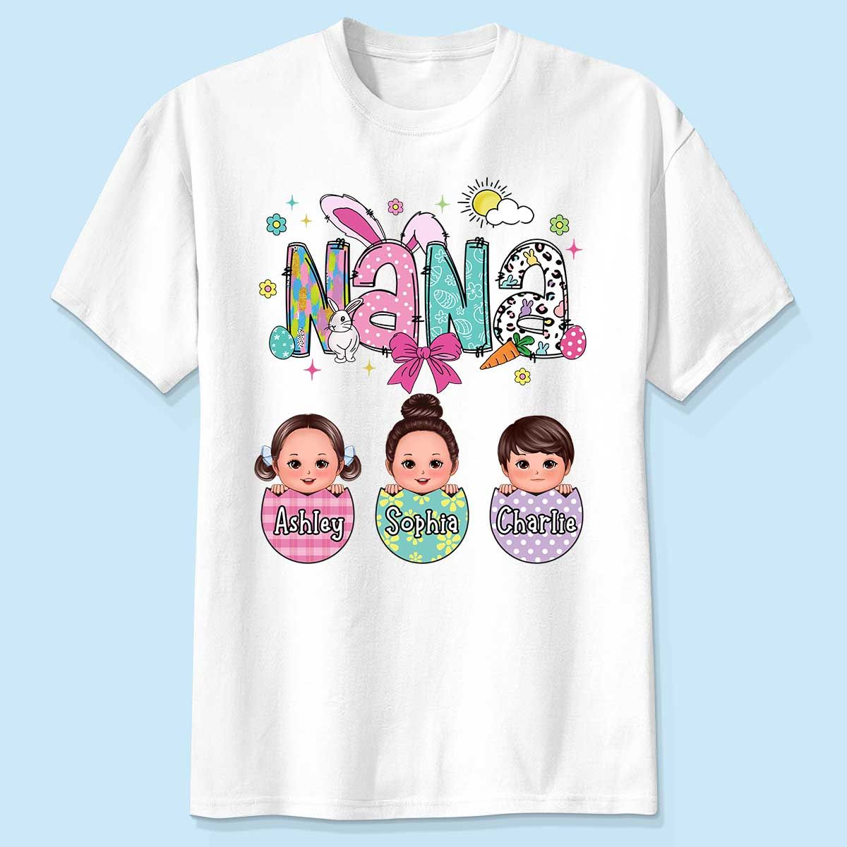 Grandma Mom Gigi Easter Eggs Kids Name Personalized Shirt