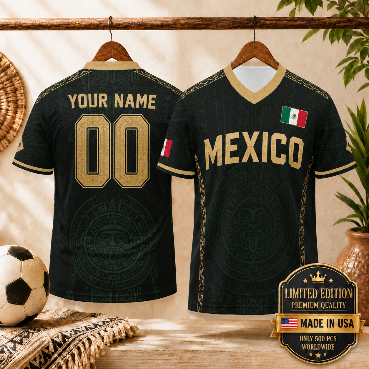 Personalized Black Green Mexican Flag Aztec Custom Uniform
