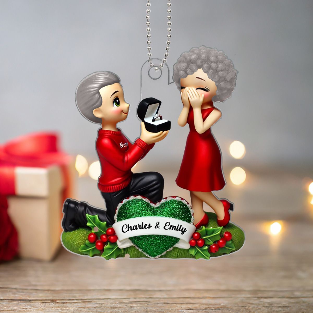 Marriage Proposal 3D Effect Ornament, Personalized Newly Engaged Gift, "She Said Yes!" Ornament, Custom Just Engaged Gifts for Couples
