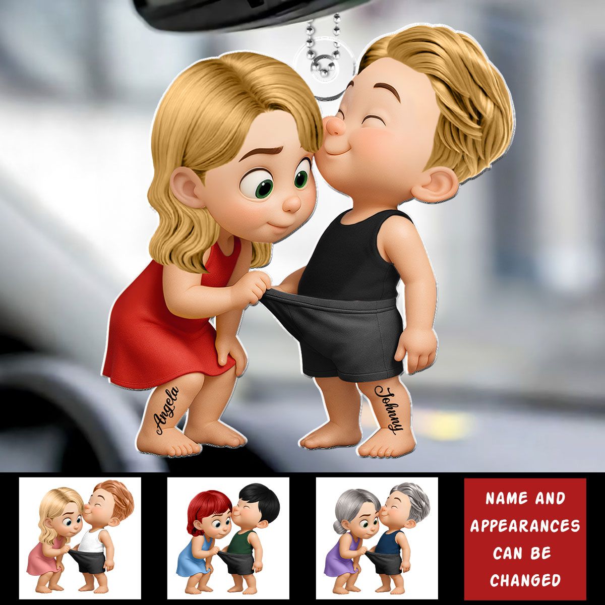 Funny Cartoon Couple Personalized Acrylic Car Hanger, Car Ornament, Anniversary Gift for him, Gift for her