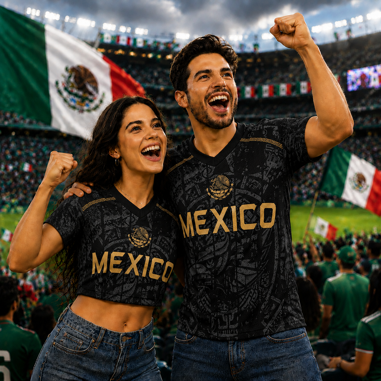 Personalized Mexican Eagle Black Gold Custom Sports Jersey