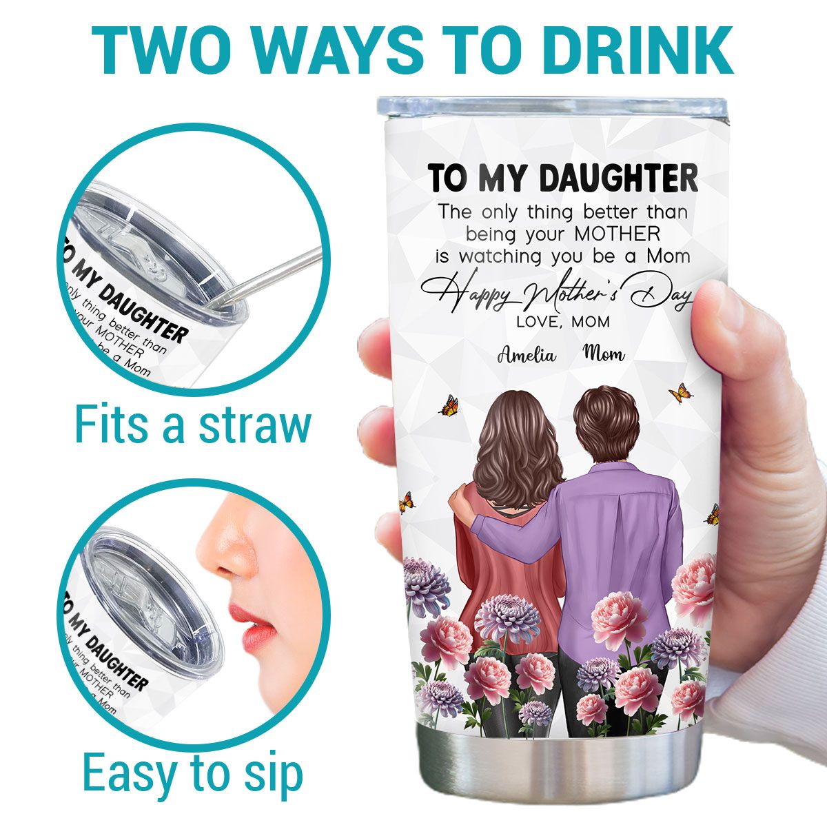 To My Daughter From Mom Happy Mother's Day Birth Flower Personalized Tumbler, Mother's Day Gift For Daughter