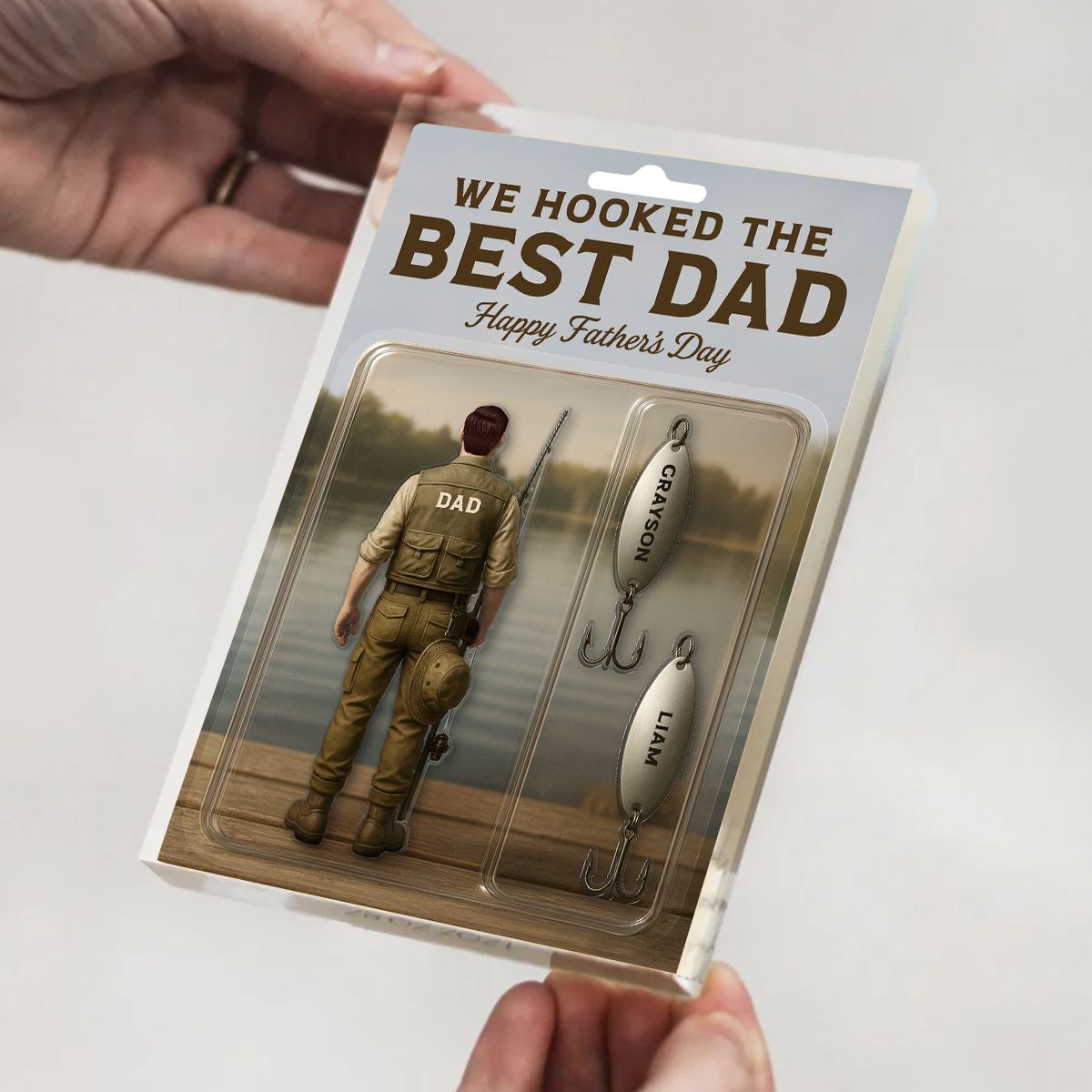 We Hooked The Best Dad Fishing With Kids' Names Custom Figure Personalized Acrylic Block Plaque, Perfect Father's Day Gift For Him, For Dad, Fishing Lover