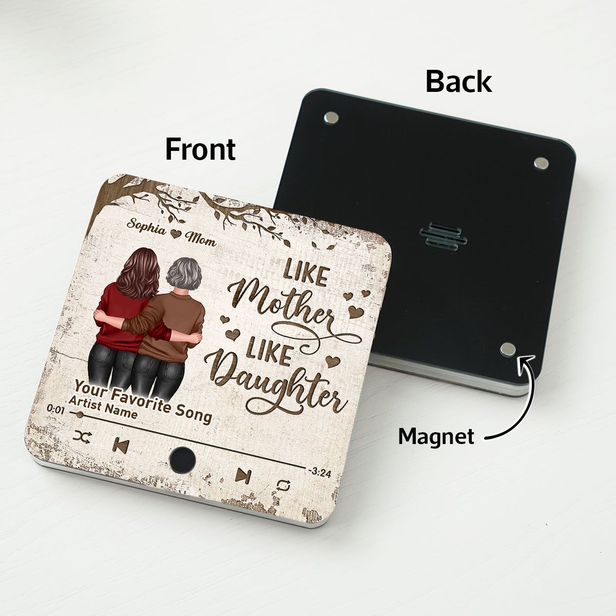 Mother Daughter Standing Back View Personalized Music Fridge Magnet, Gift For Mom Mother's Day Gift