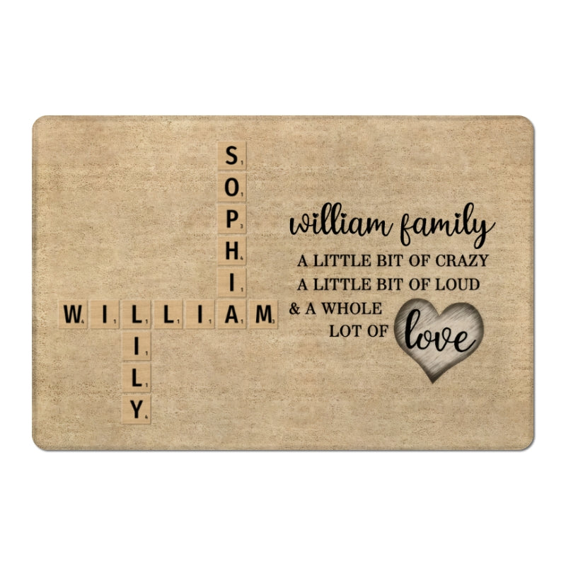 Family Whole Lot Of Love Crossword Puzzle Art - Captured In A Moment, Cherished For A Lifetime Personalized Doormat
