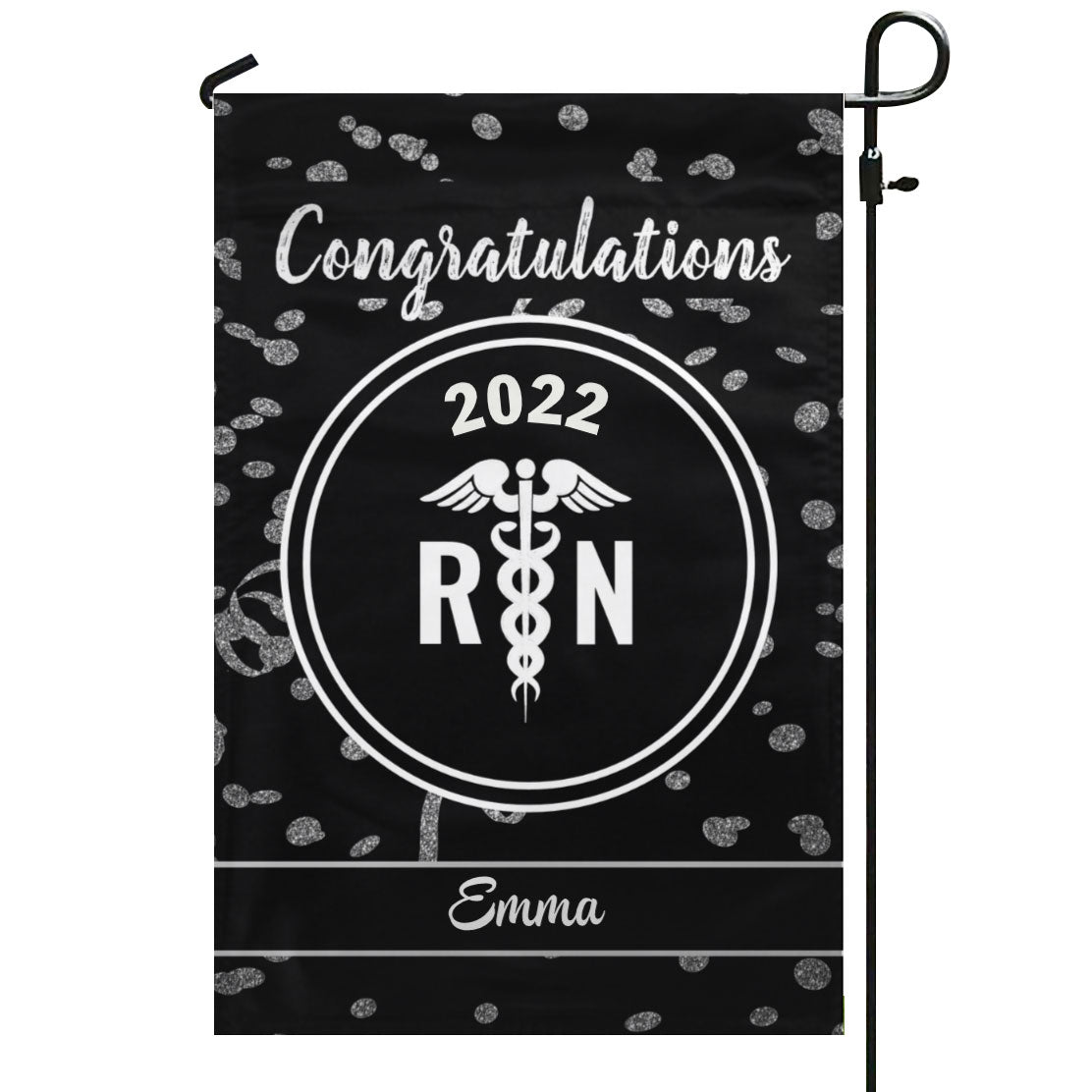 Registered Nurse Graduation Silver Confetti Name Garden & House Flag