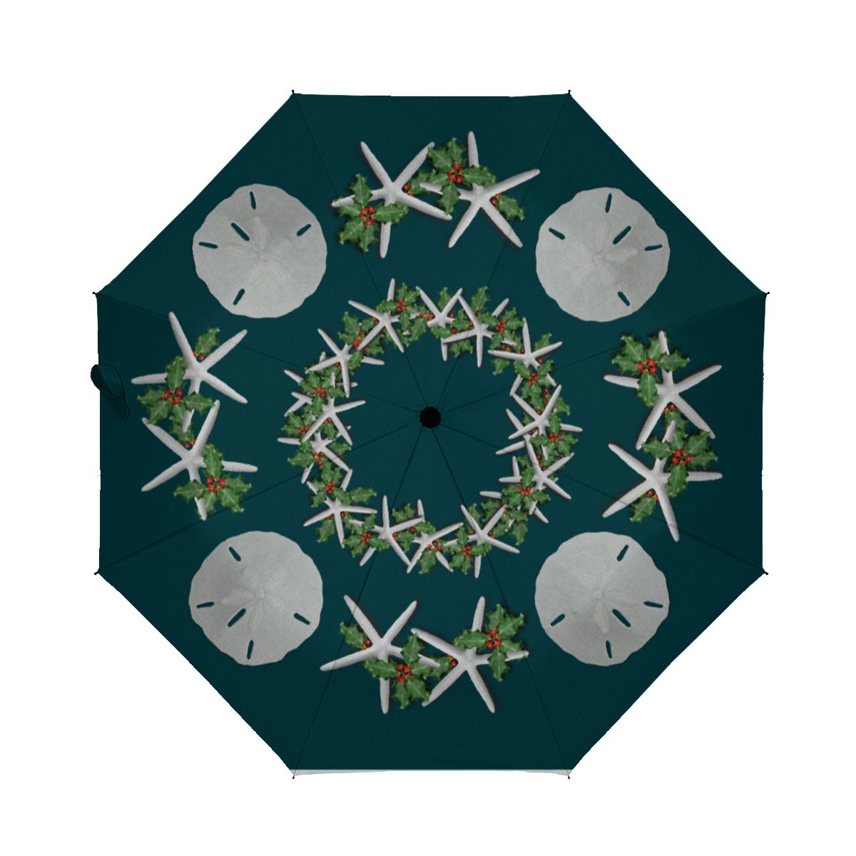 Tropical Christmas Sand Dollars Starfish Teal Brushed Polyester Umbrella No.3Q3BBP