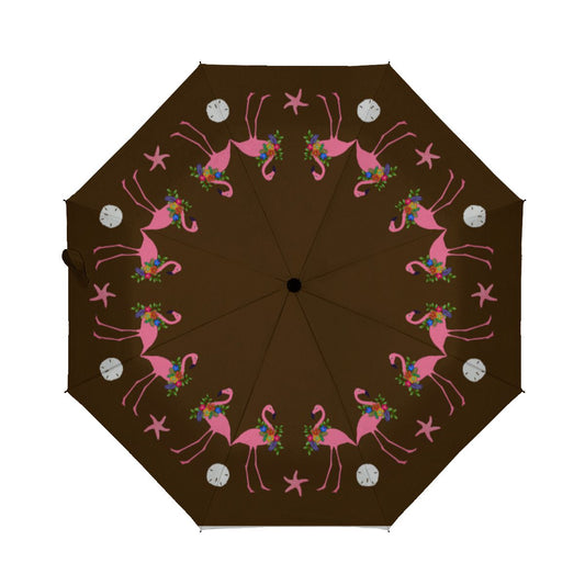 Tropical Flamingos All Around Brown Christmas Brushed Polyester Umbrella No.6P7QCV