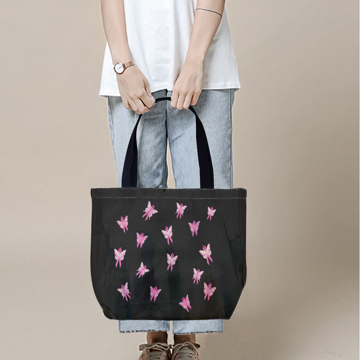 pink ribbon breast cancer awareness butterflies Canvas Bag No.N4J48S